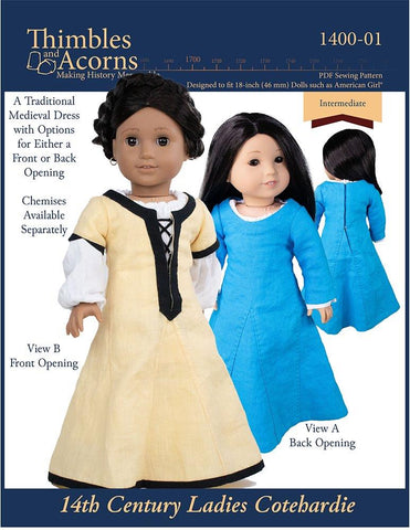 14th Century Ladies Cotehardie 18" Doll Clothes Pattern