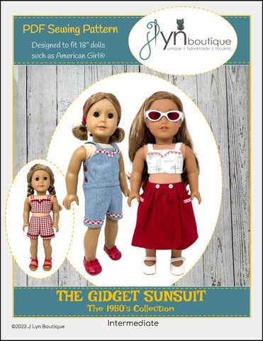 J Lyn Boutique 18 Inch Historical The Gidget Sunsuit 18" Doll Clothes Pattern Pixie Faire