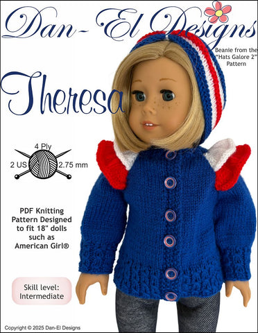 Dan-El Designs Knitting Theresa 18" Doll Clothes Knitting Pattern Pixie Faire