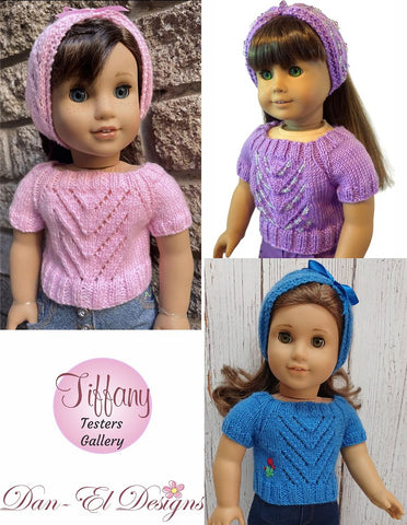 Dan-El Designs Knitting Tiffany Sweater and Headband 18" Doll Clothes Knitting Pattern Pixie Faire