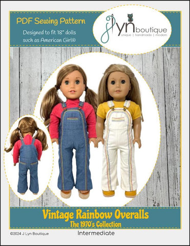 Vintage Rainbow Overalls 18" Doll Clothes Pattern