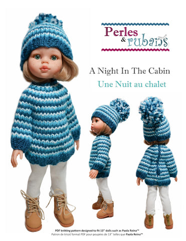 A Night in the Cabin Doll Clothes Knitting Pattern for 13" Paola Reina Dolls