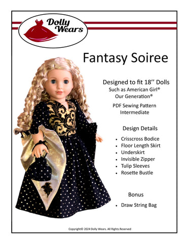 Dolly Wears 18 Inch Historical Fantasy Soiree 18" Doll Clothes Pattern Pixie Faire