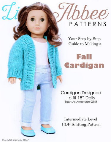 Little Abbee Crochet Fall Cardigan Doll Clothes Knitting Pattern for 18 Inch Dolls Pixie Faire