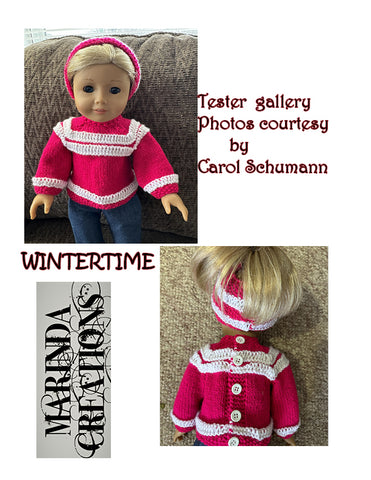 Marinda Creations Knitting Wintertime Cardigan 18" Doll Clothes Knitting Pattern Pixie Faire