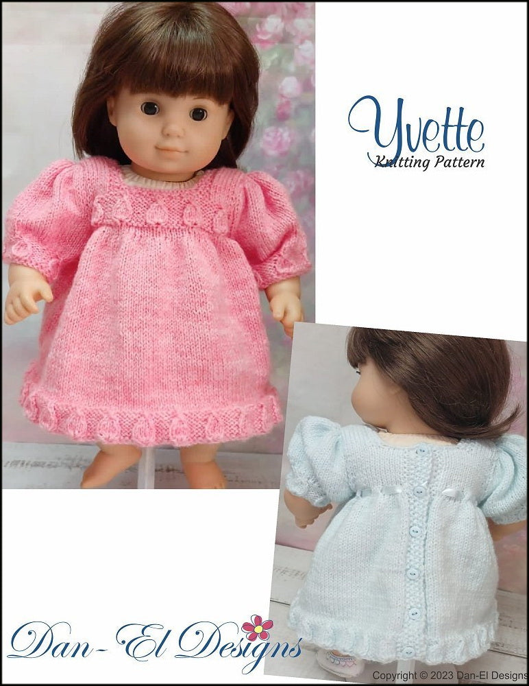Dan-El Designs Yvette Doll Clothes Knitting Pattern 15 inch Bitty Baby Dolls