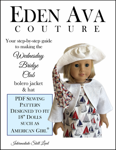 Eden Ava 18 Inch Modern Wednesday Bridge Club Bolero Jacket and Hat Pattern for 18 Inch Dolls Pixie Faire