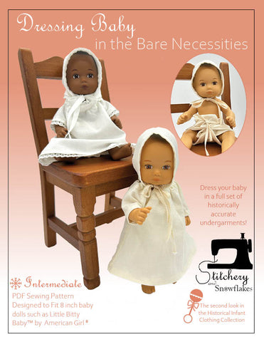 Stitchery By Snowflake 8" Baby Dolls Dressing Baby... in the Bare Necessities Doll Clothes Pattern for 8" Baby Dolls Pixie Faire