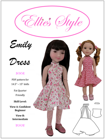 Ellie's Style Ruby Red Fashion Friends Emily Dress 14.5-15" Doll Clothes Pattern Pixie Faire