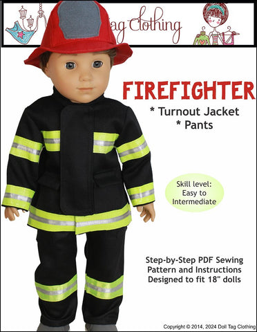 Doll Tag Clothing 18 Inch Modern Firefighter Outfit 18" Doll Clothes Pattern Pixie Faire