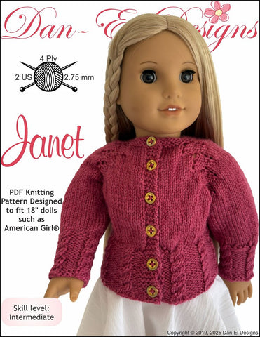 Dan-El Designs Knitting Janet 18" Doll Knitting Pattern Pixie Faire