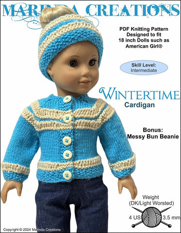 Marinda Creations Knitting Wintertime Cardigan 18" Doll Clothes Knitting Pattern Pixie Faire