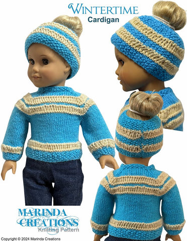 Marinda Creations Knitting Wintertime Cardigan 18" Doll Clothes Knitting Pattern Pixie Faire