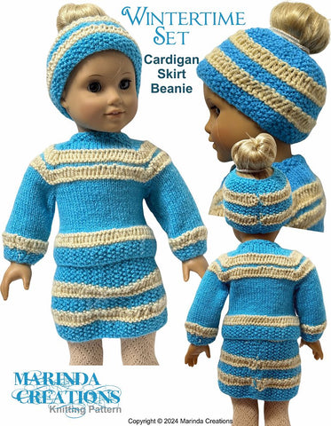 Marinda Creations Knitting Wintertime Skirt Set 18" Doll Clothes Knitting Pattern Pixie Faire