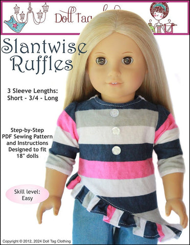 Doll Tag Clothing 18 Inch Modern Slantwise Ruffles Top 18" Doll Clothes Pattern Pixie Faire