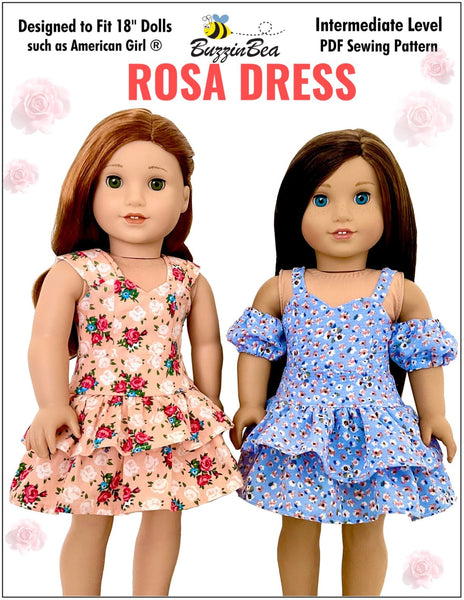 BuzzinBea Rosa Dress 18 inch Doll Clothes Pattern