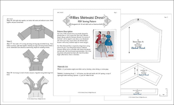 Kindred Thread Fifties Shirtwaist Dress Doll Clothes Pattern 18 inch ...