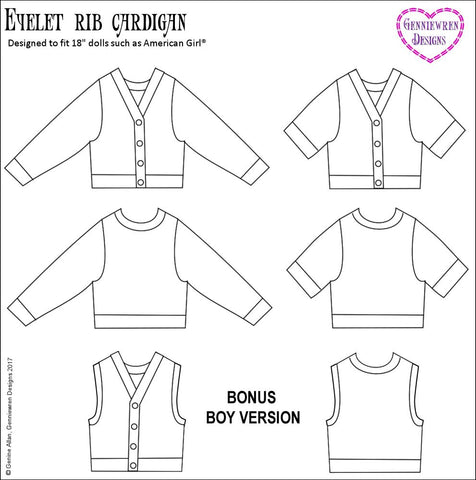 Genniewren Designs Eyelet Rib Cardigan Doll Clothes Pattern 18 inch ...