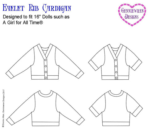 Genniewren Designs Eyelet Rib Cardigan Doll Clothes Knitting Pattern 16 ...