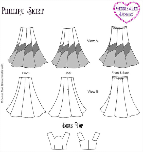 Genniewren Designs Phillipa Skirt Doll Clothes Pattern 18 inch American ...