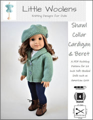 Little Woolens Designs Knitting Shawl Collar Cardigan and Beret 18