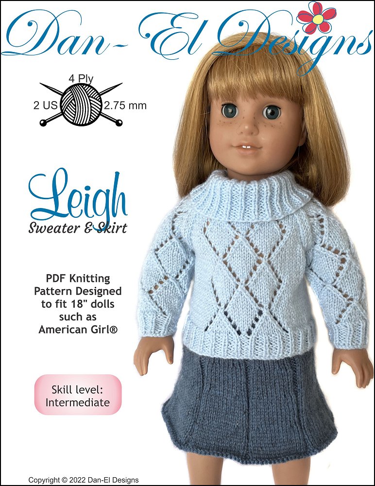 Dan-El Designs Leigh Doll Clothes Knitting Pattern 18 inch American Girl  Dolls