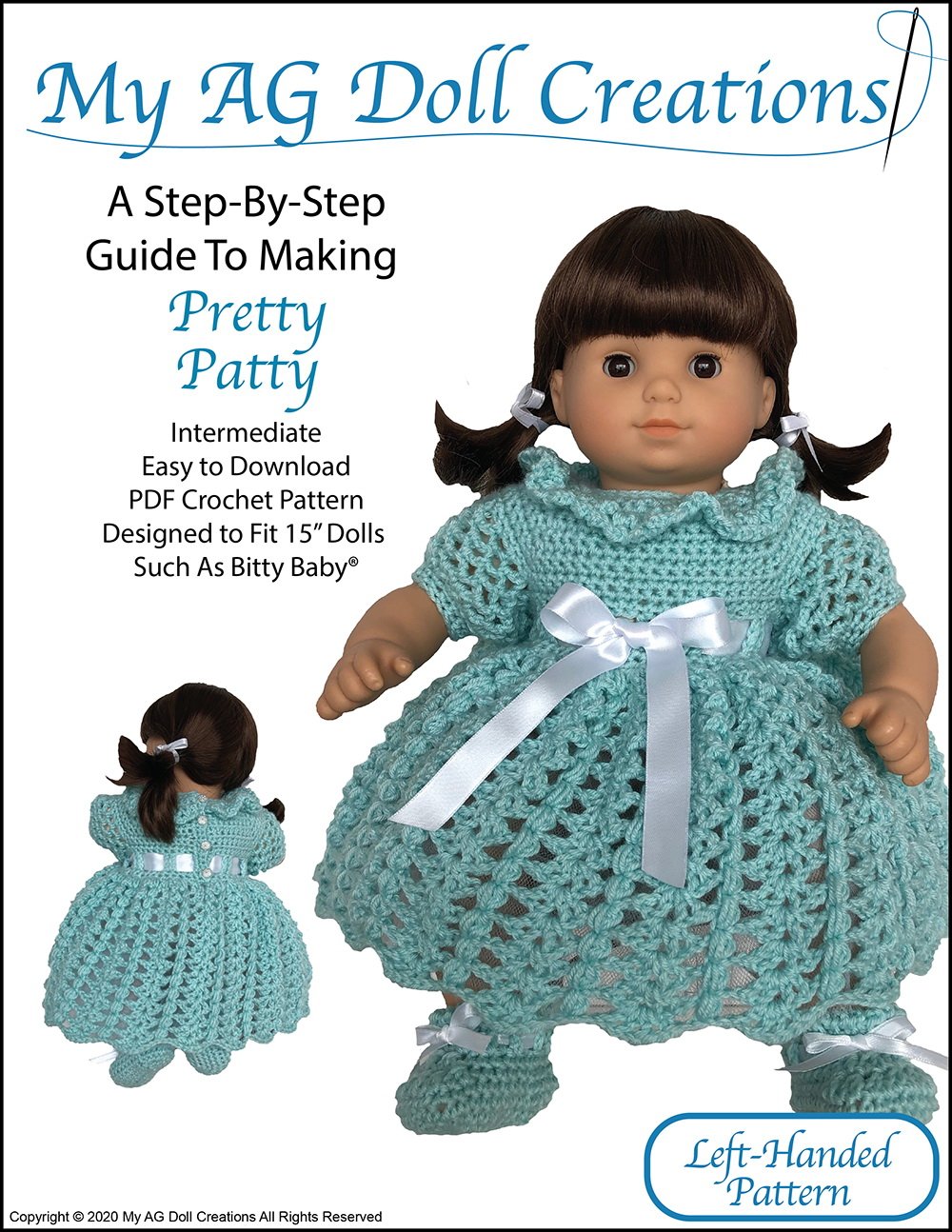 Pretty Patty Dress and Booties Doll Clothes Crochet Pattern for 15