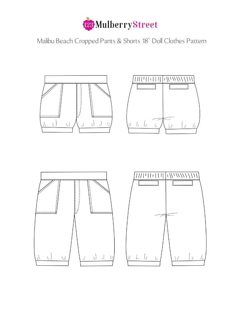 Malibu Beach Cropped Pants 18 inch Doll Clothes Pattern PDF Download
