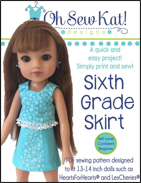 Oh Sew Kat Sixth Grade Skirt Doll Clothes Pattern 13-14 inch Hearts for ...