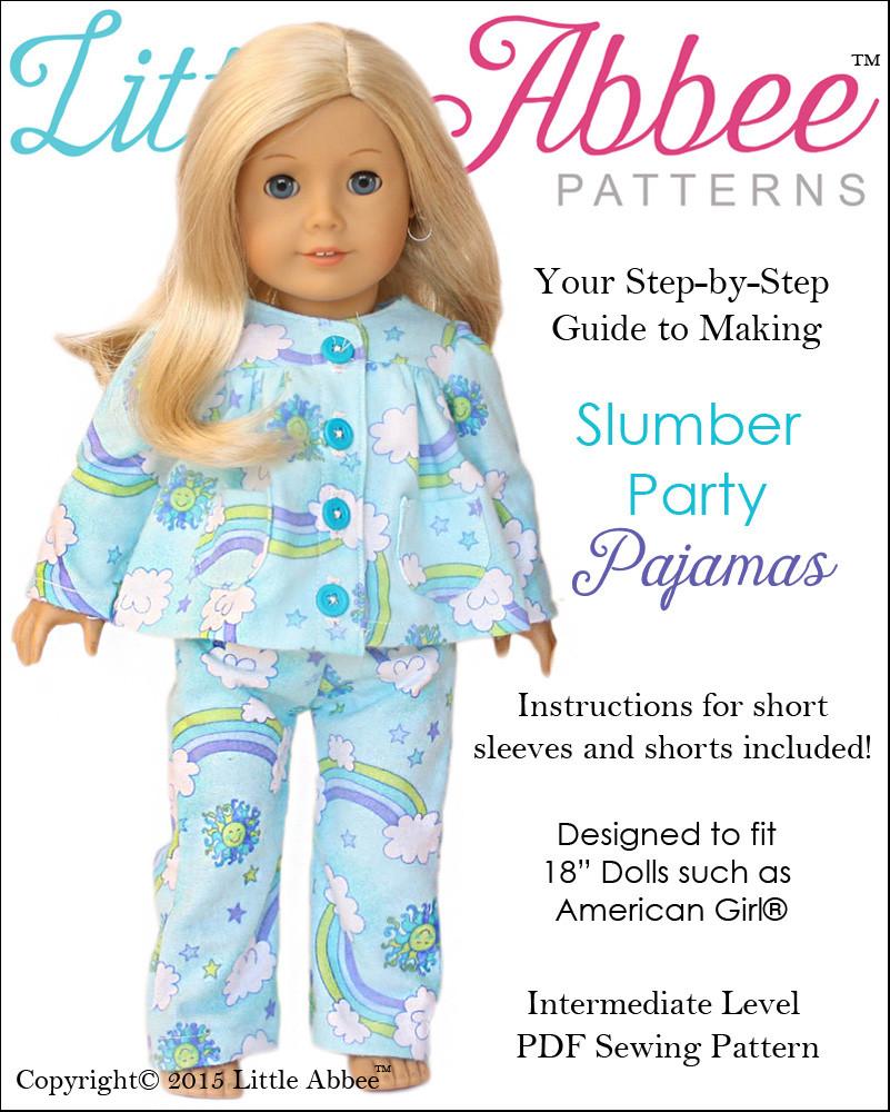 Little Abbee Slumber Party Pajamas Doll Clothes Pattern 18 inch American  Girl Dolls