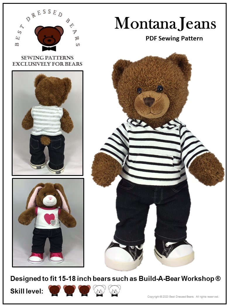 Best Dressed Bears Montana Jeans Plush Toy Clothes Pattern 15 to 18 inch  Build-A-Bear® Bears