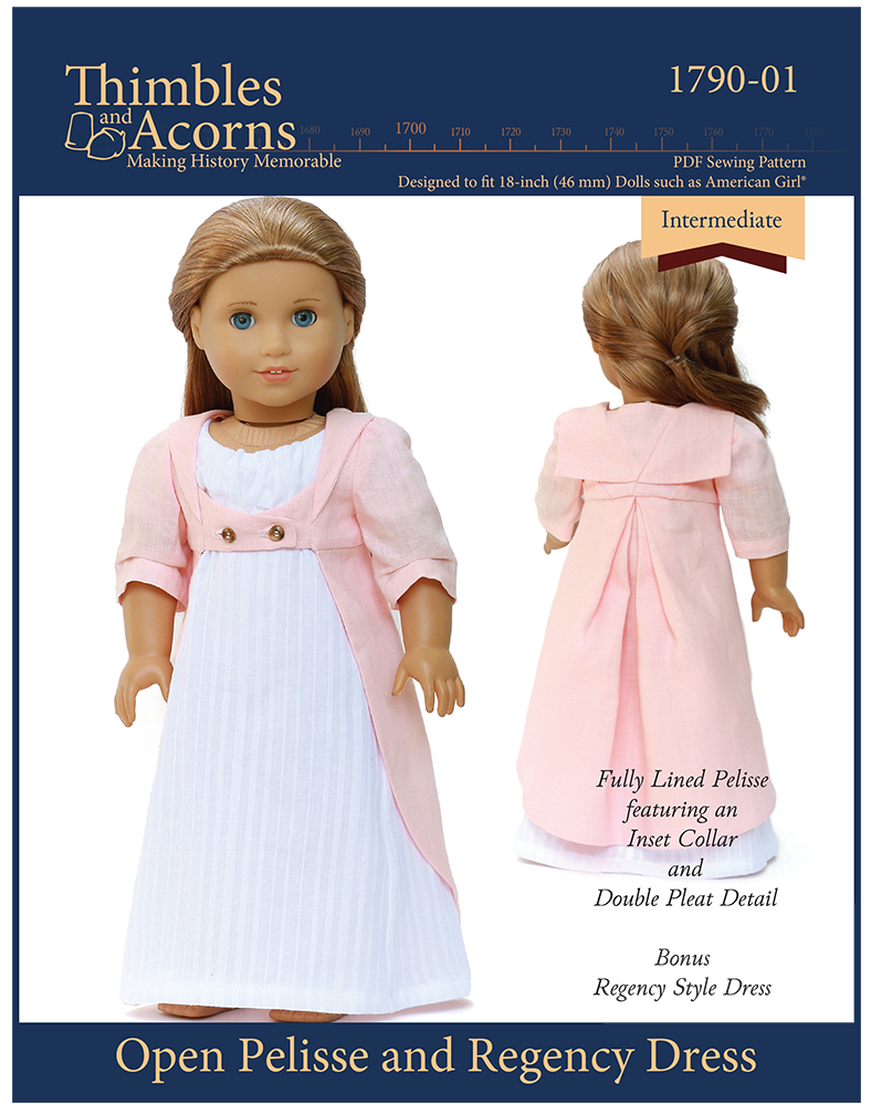 1790 Open Pelisse And Regency Dress 18 Inch Doll Clothes Pdf Pattern Download