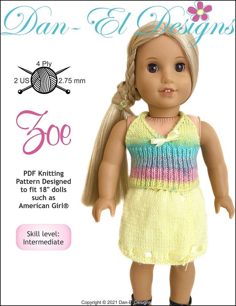 Dan-El Designs Zoe Doll Clothes Knitting Pattern 18 inch American Girl Dolls