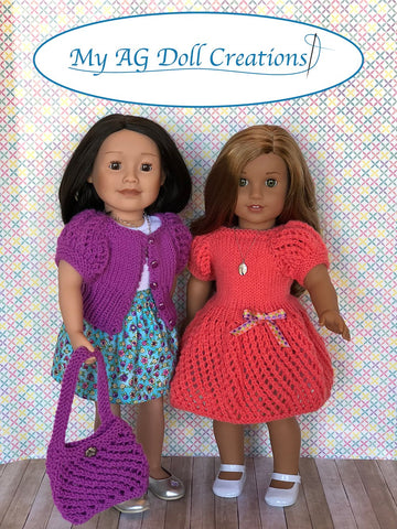 My AG Doll Creations Knitting Mita's Party Dress & Sweater Combo 18" Doll Knitting Pattern Pixie Faire